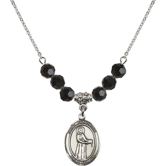 Sterling Silver Saint Petronille Birthstone Necklace with Jet Beads - 8209