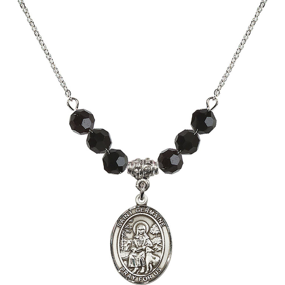 Sterling Silver Saint Germaine Cousin Birthstone Necklace with Jet Beads - 8211