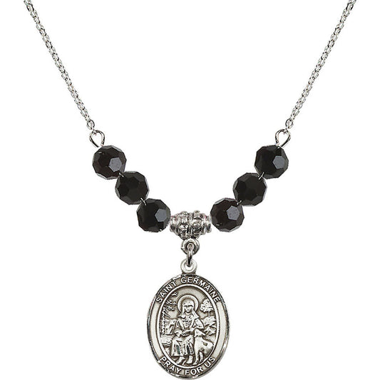Sterling Silver Saint Germaine Cousin Birthstone Necklace with Jet Beads - 8211