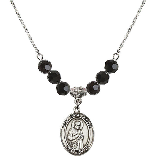 Sterling Silver Saint Isaac Jogues Birthstone Necklace with Jet Beads - 8212