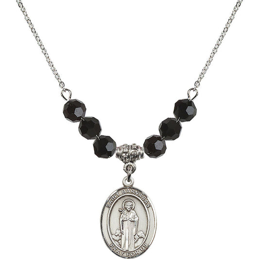 Sterling Silver Saint Barnabas Birthstone Necklace with Jet Beads - 8216
