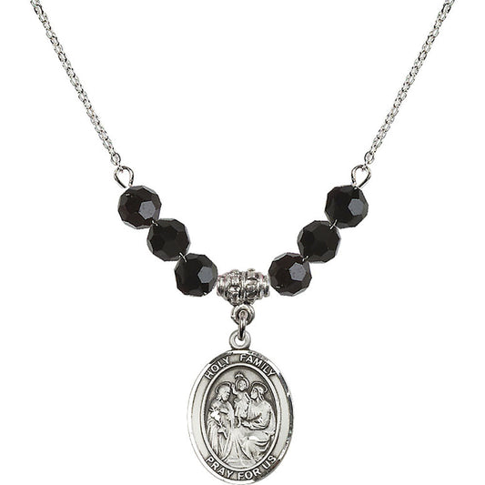 Sterling Silver Holy Family Birthstone Necklace with Jet Beads - 8218