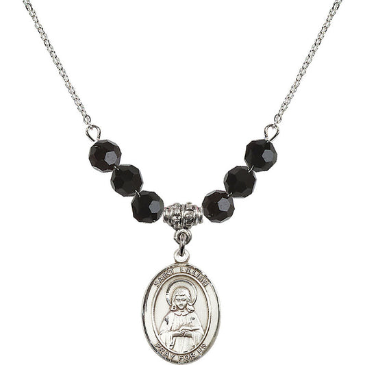 Sterling Silver Saint Lillian Birthstone Necklace with Jet Beads - 8226