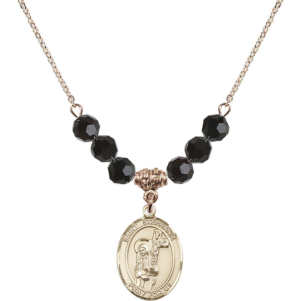 14kt Gold Filled Saint Stephanie Birthstone Necklace with Jet Beads - 8228