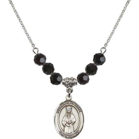 Sterling Silver Our Lady of Hope Birthstone Necklace with Jet Beads - 8230