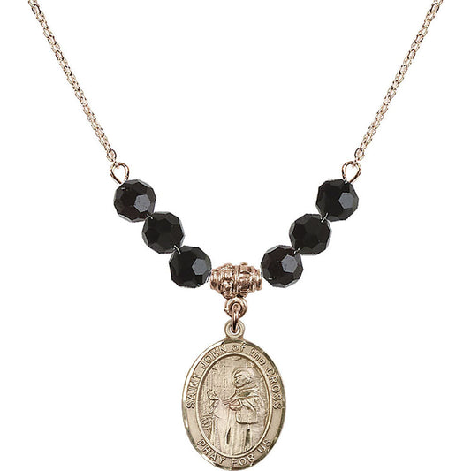 14kt Gold Filled Saint John of the Cross Birthstone Necklace with Jet Beads - 8231