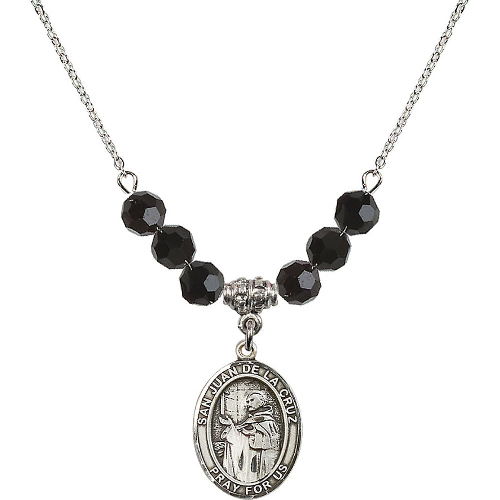 Sterling Silver San Juan de la Cruz Birthstone Necklace with Jet Beads - 8232