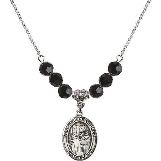 Sterling Silver San Juan de la Cruz Birthstone Necklace with Jet Beads - 8232