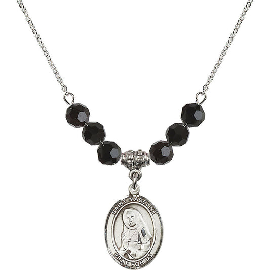 Sterling Silver Saint Madeline Sophie Barat Birthstone Necklace with Jet Beads - 8236