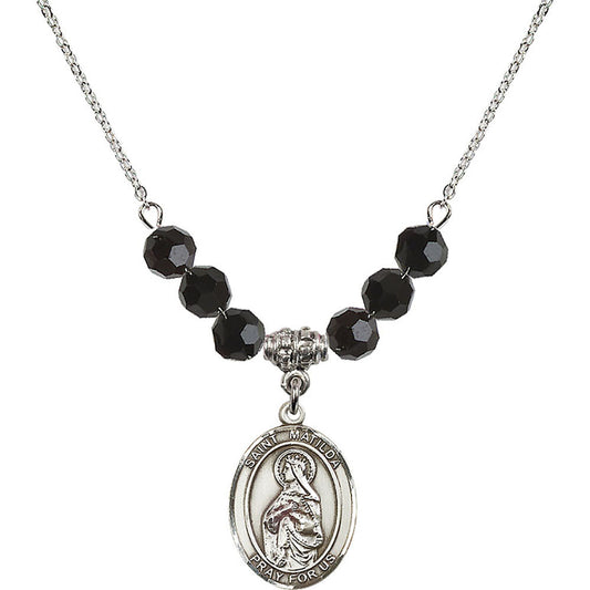 Sterling Silver Saint Matilda Birthstone Necklace with Jet Beads - 8239