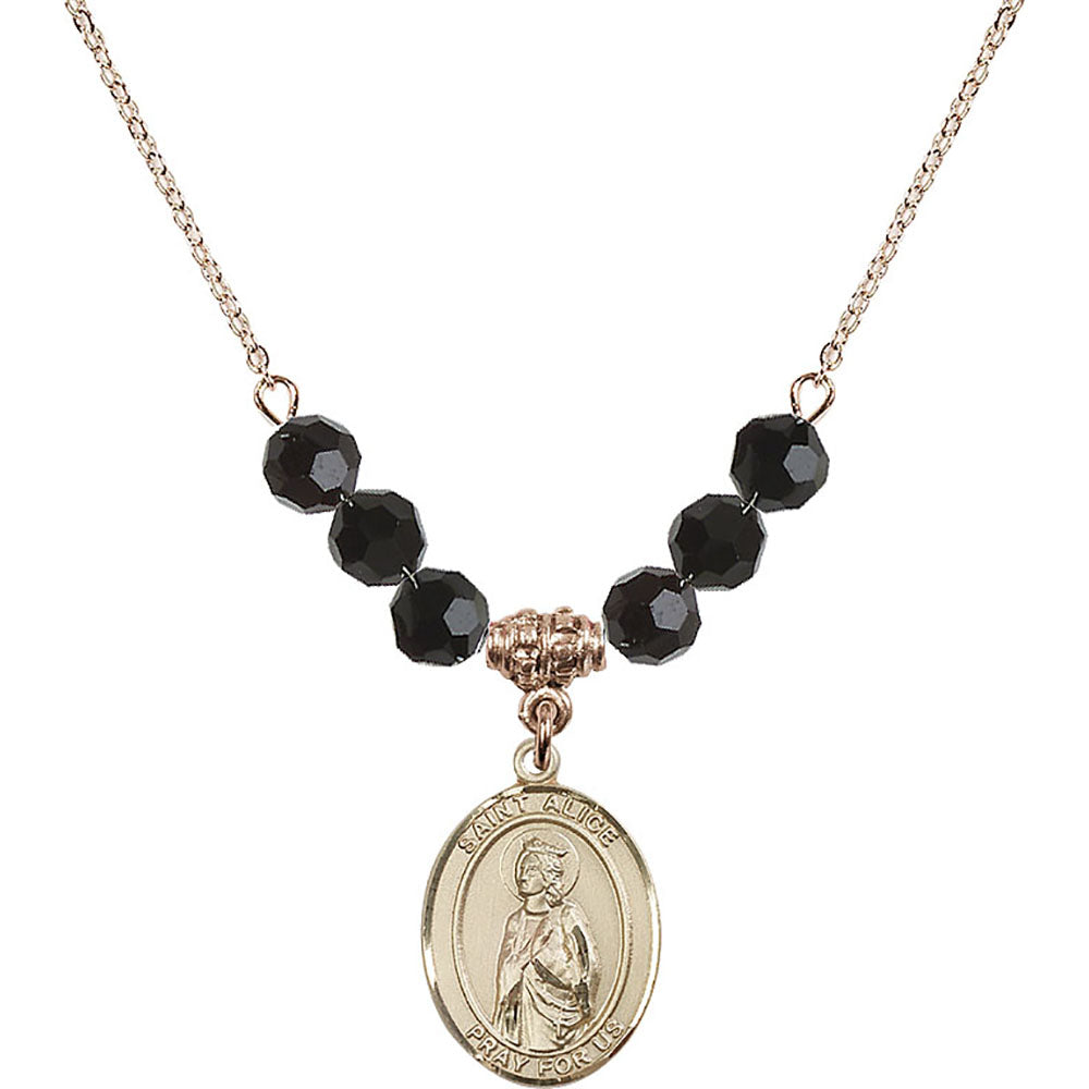 14kt Gold Filled Saint Alice Birthstone Necklace with Jet Beads - 8248