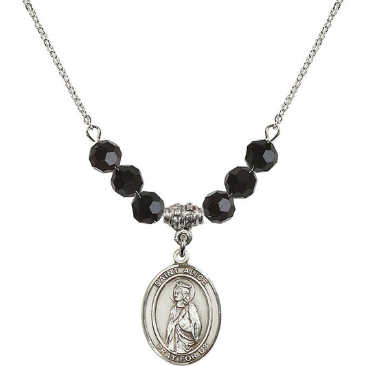 Sterling Silver Saint Alice Birthstone Necklace with Jet Beads - 8248
