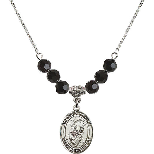 Sterling Silver Blessed Trinity Birthstone Necklace with Jet Beads - 8249