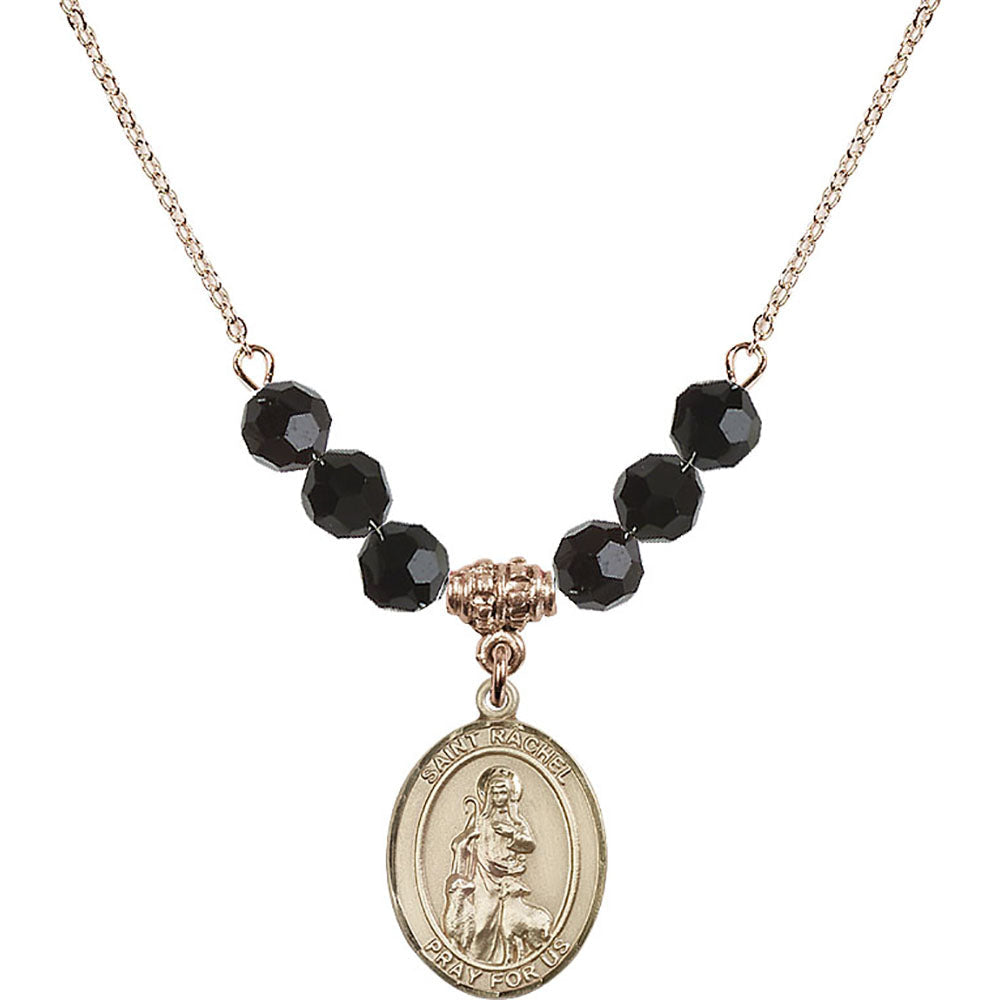 14kt Gold Filled Saint Rachel Birthstone Necklace with Jet Beads - 8251