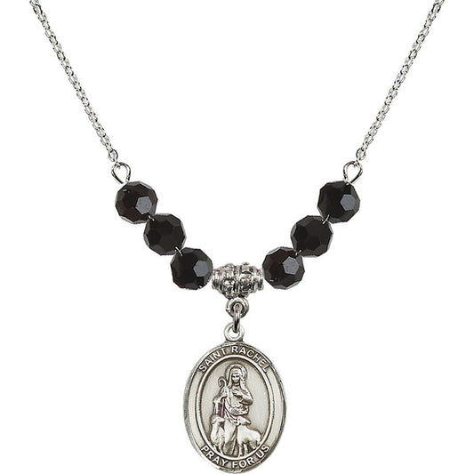 Sterling Silver Saint Rachel Birthstone Necklace with Jet Beads - 8251