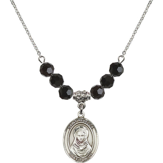 Sterling Silver Saint Rebecca Birthstone Necklace with Jet Beads - 8252
