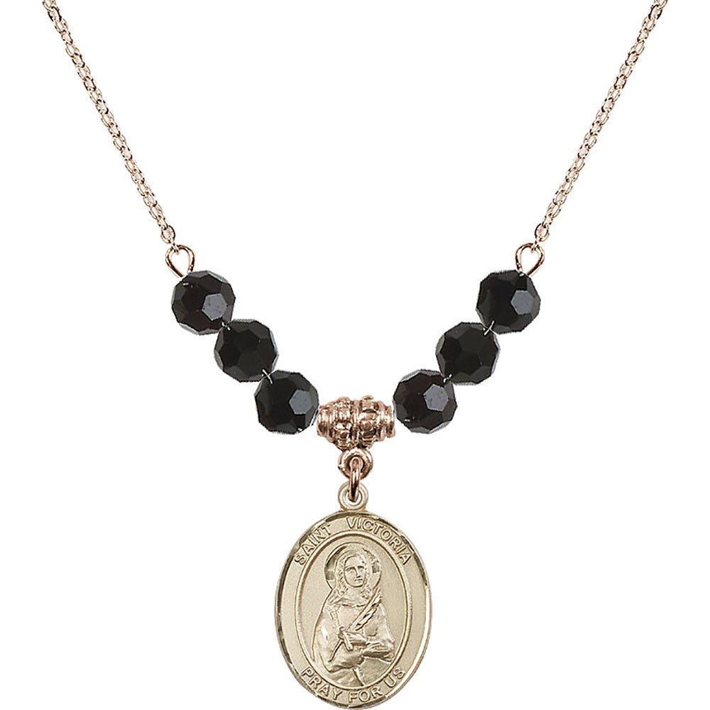 14kt Gold Filled Saint Victoria Birthstone Necklace with Jet Beads - 8253