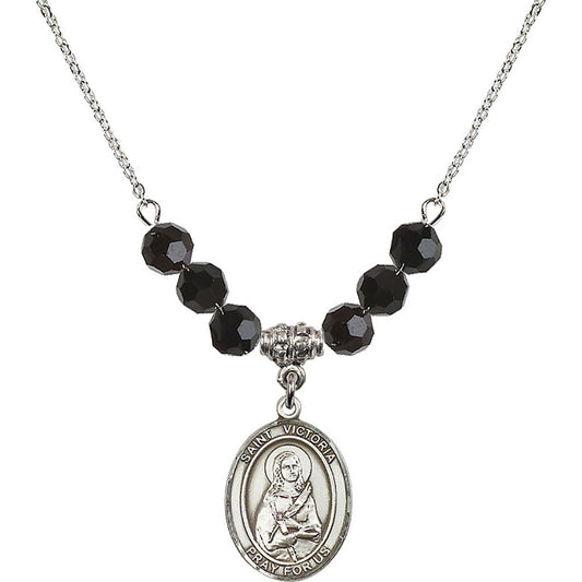 Sterling Silver Saint Victoria Birthstone Necklace with Jet Beads - 8253
