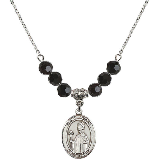 Sterling Silver Saint Austin Birthstone Necklace with Jet Beads - 8256