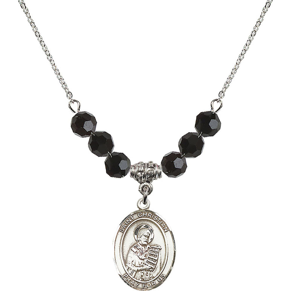 Sterling Silver Saint Christian Demosthenes Birthstone Necklace with Jet Beads - 8257