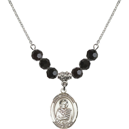 Sterling Silver Saint Christian Demosthenes Birthstone Necklace with Jet Beads - 8257