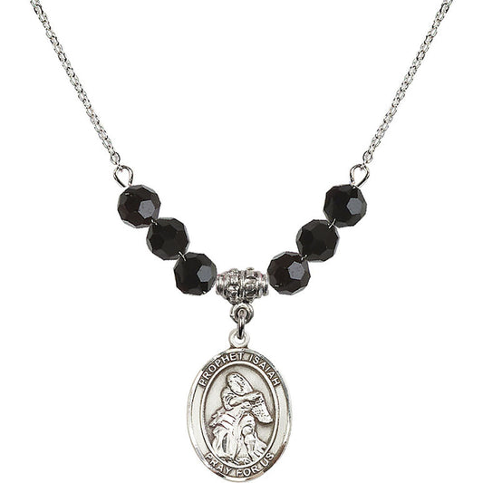 Sterling Silver Saint Isaiah Birthstone Necklace with Jet Beads - 8258