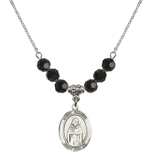 Sterling Silver Saint Samuel Birthstone Necklace with Jet Beads - 8259