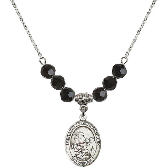 Sterling Silver Saint Bernard of Montjoux Birthstone Necklace with Jet Beads - 8264