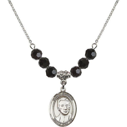 Sterling Silver Saint Eugene de Mazenod Birthstone Necklace with Jet Beads - 8266