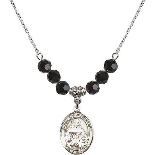 Sterling Silver Saint Julia Billiart Birthstone Necklace with Jet Beads - 8267