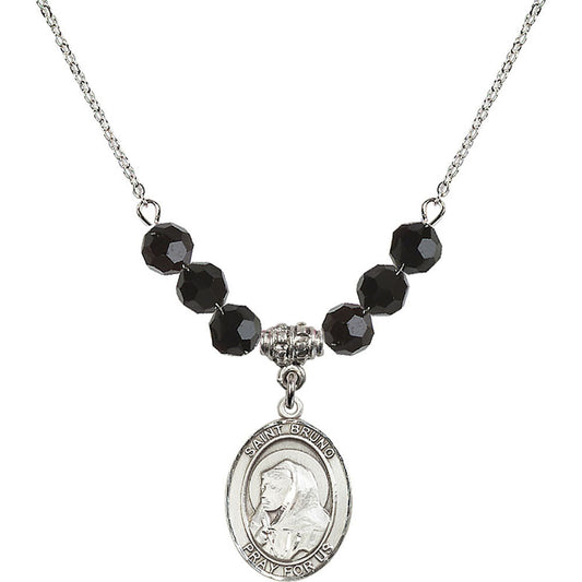Sterling Silver Saint Bruno Birthstone Necklace with Jet Beads - 8270