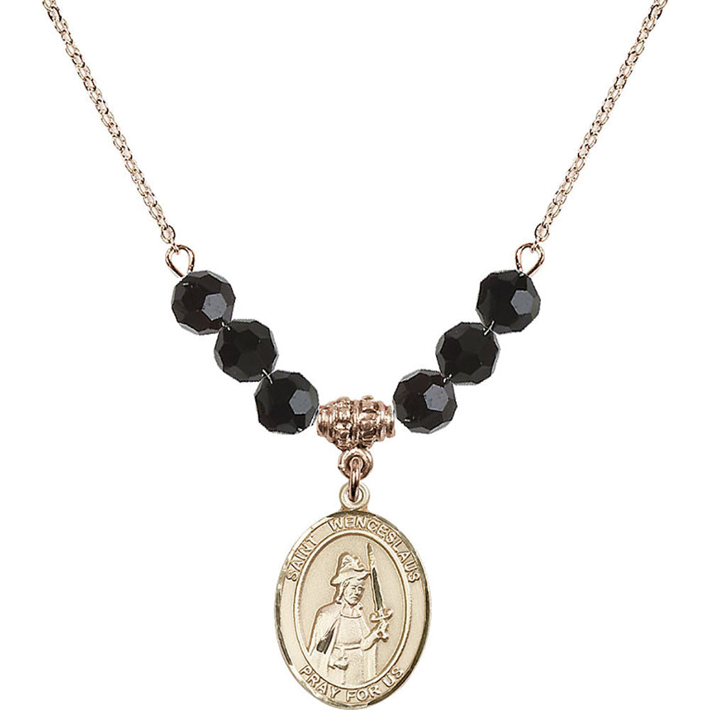 14kt Gold Filled Saint Wenceslaus Birthstone Necklace with Jet Beads - 8273