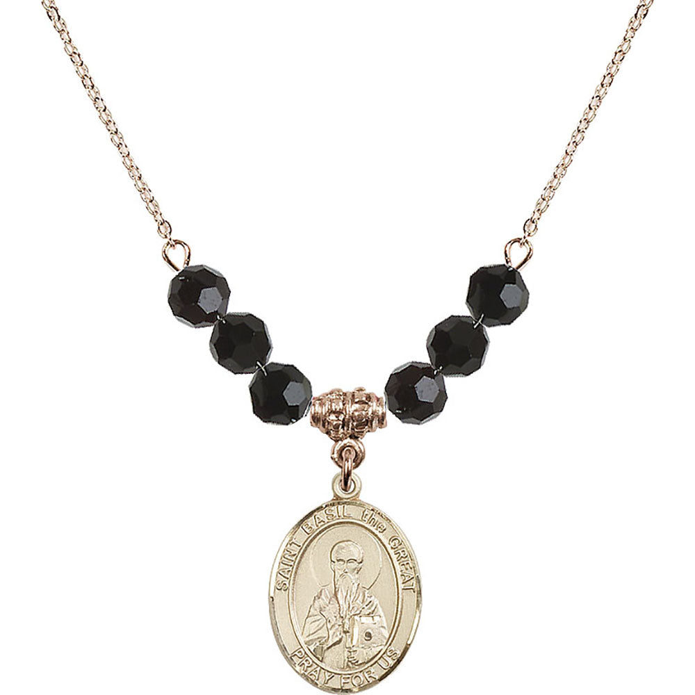 14kt Gold Filled Saint Basil the Great Birthstone Necklace with Jet Beads - 8275