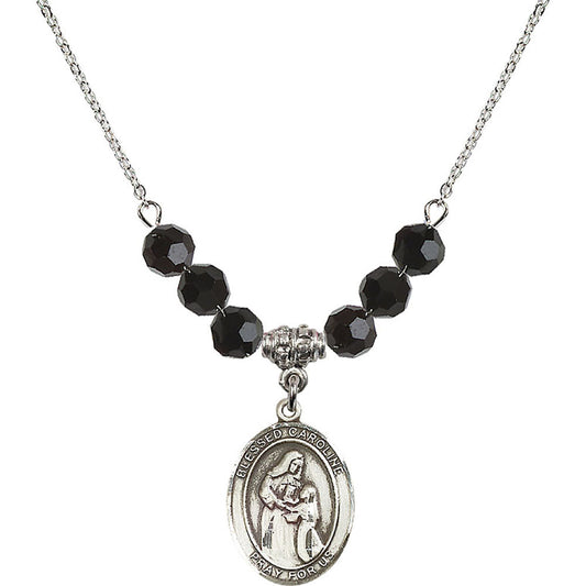 Sterling Silver Blessed Caroline Gerhardinger Birthstone Necklace with Jet Beads - 8281