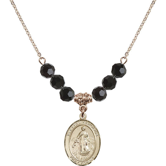 14kt Gold Filled Blessed Karolina Kozkowna Birthstone Necklace with Jet Beads - 8283