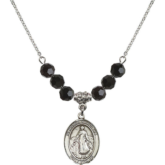 Sterling Silver Blessed Karolina Kozkowna Birthstone Necklace with Jet Beads - 8283