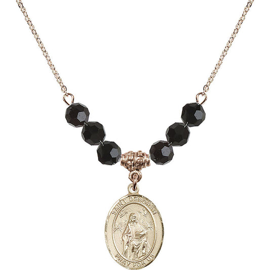 14kt Gold Filled Saint Deborah Birthstone Necklace with Jet Beads - 8286