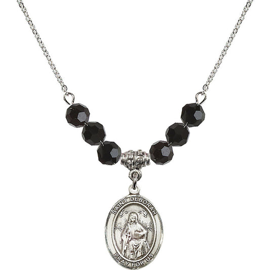 Sterling Silver Saint Deborah Birthstone Necklace with Jet Beads - 8286