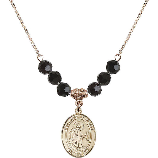 14kt Gold Filled Our Lady of Mercy Birthstone Necklace with Jet Beads - 8289