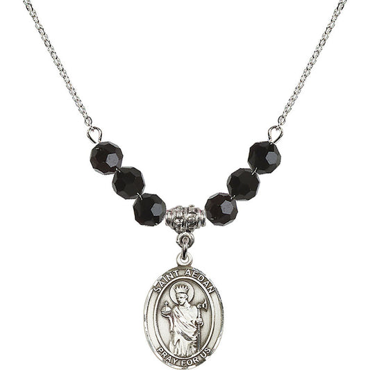 Sterling Silver Saint Aedan of Ferns Birthstone Necklace with Jet Beads - 8293