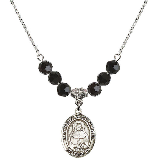 Sterling Silver Saint Marie Magdalen Postel Birthstone Necklace with Jet Beads - 8294