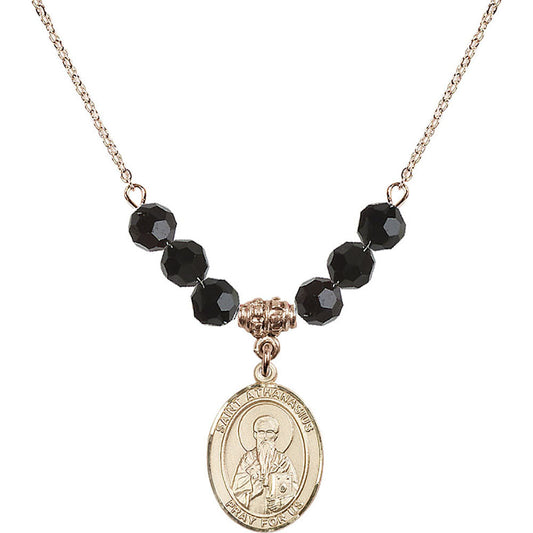 14kt Gold Filled Saint Athanasius Birthstone Necklace with Jet Beads - 8296