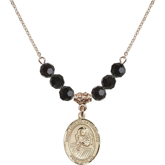 14kt Gold Filled Saint Lidwina of Schiedam Birthstone Necklace with Jet Beads - 8297