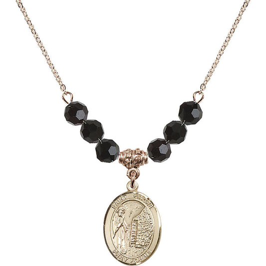 14kt Gold Filled Saint Fiacre Birthstone Necklace with Jet Beads - 8298