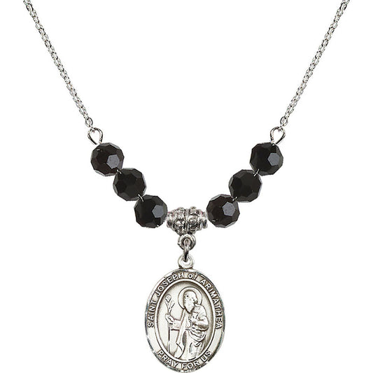 Sterling Silver Saint Joseph of Arimathea Birthstone Necklace with Jet Beads - 8300