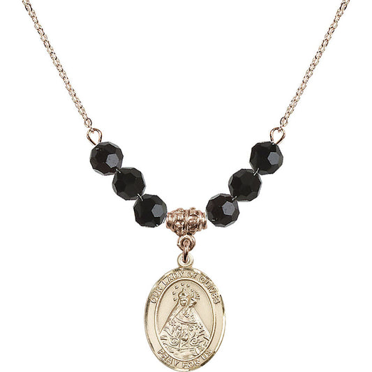 14kt Gold Filled Our Lady of Olives Birthstone Necklace with Jet Beads - 8303