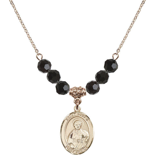 14kt Gold Filled Saint Pius X Birthstone Necklace with Jet Beads - 8305