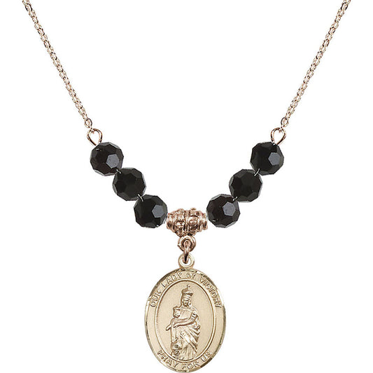 14kt Gold Filled Our Lady of Victory Birthstone Necklace with Jet Beads - 8306