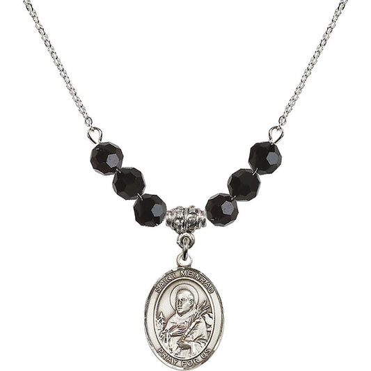 Sterling Silver Saint Meinrad of Einsiedeln Birthstone Necklace with Jet Beads - 8307