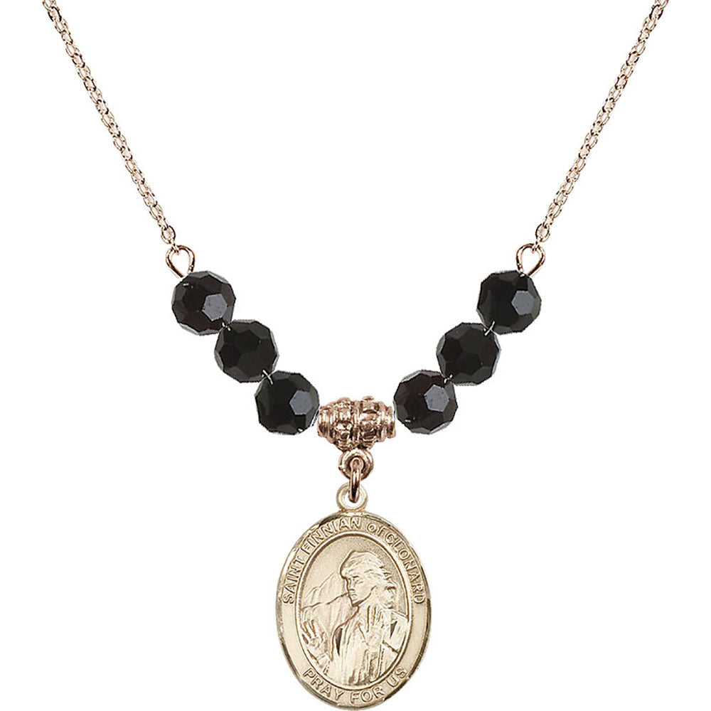 14kt Gold Filled Saint Finnian of Clonard Birthstone Necklace with Jet Beads - 8308
